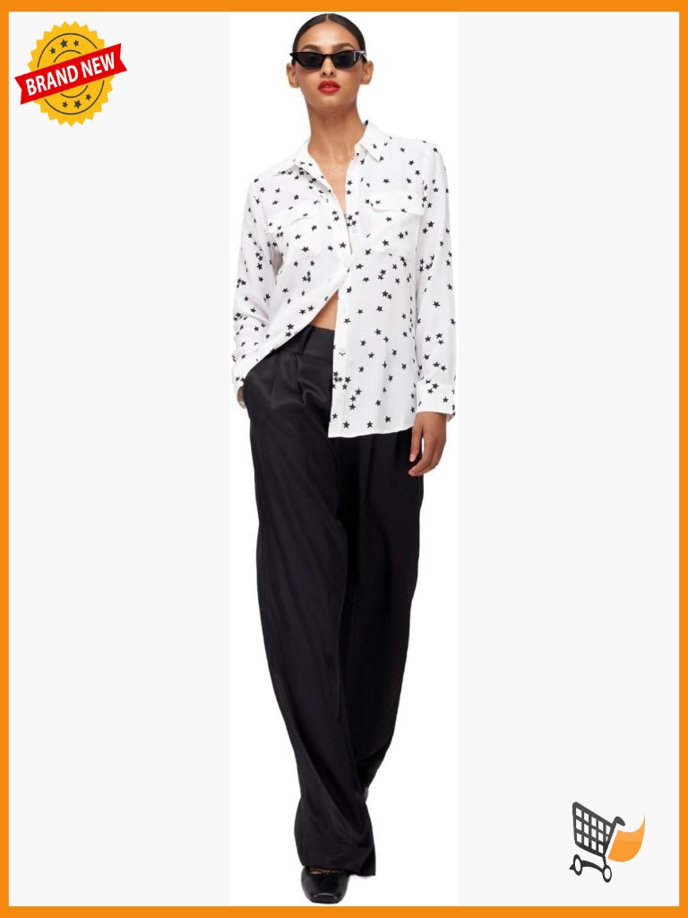 Women's Slim Signature Silk Button Down Shirt With Star Print